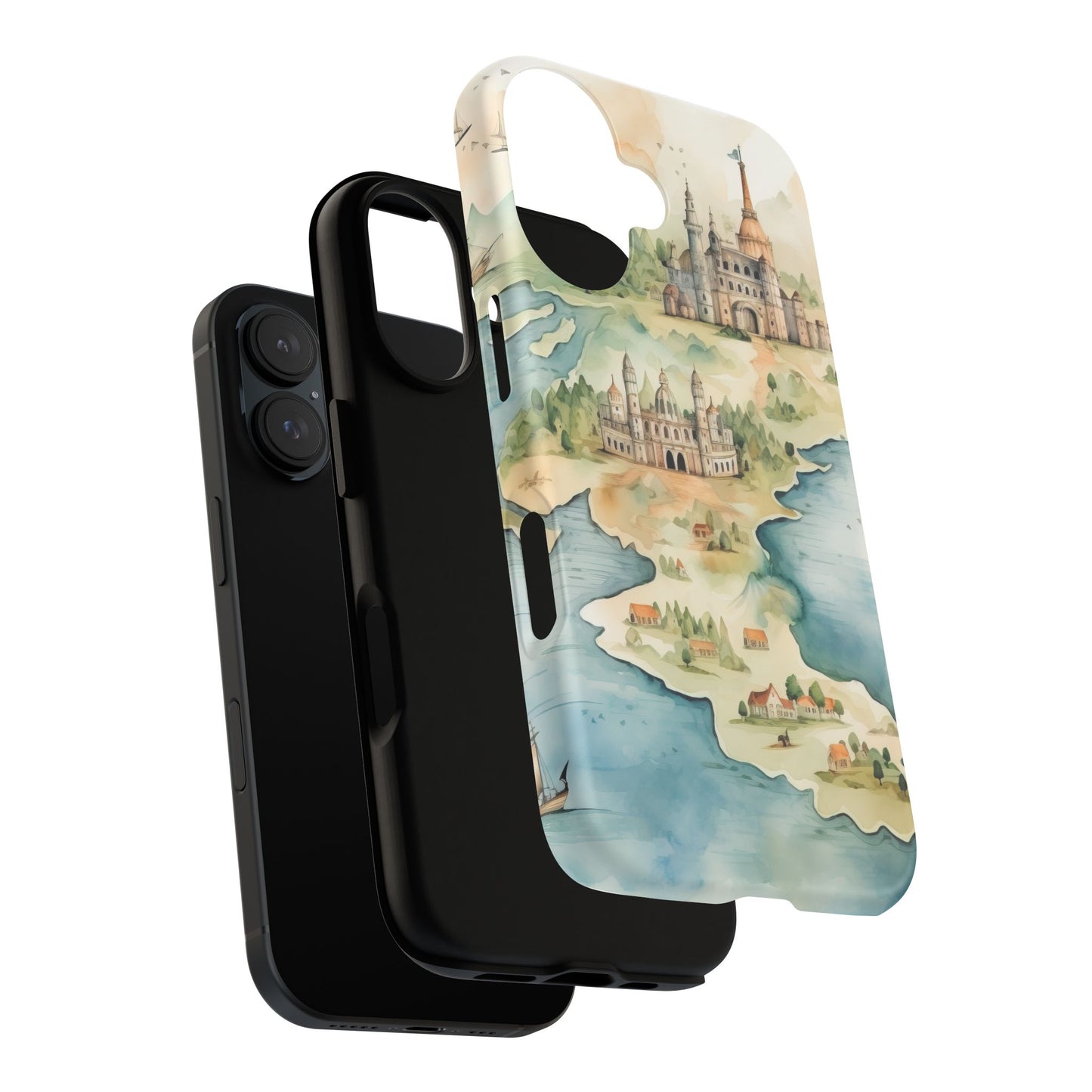 Hard Phone Case — Watercolor Fantasy Map Castle Design