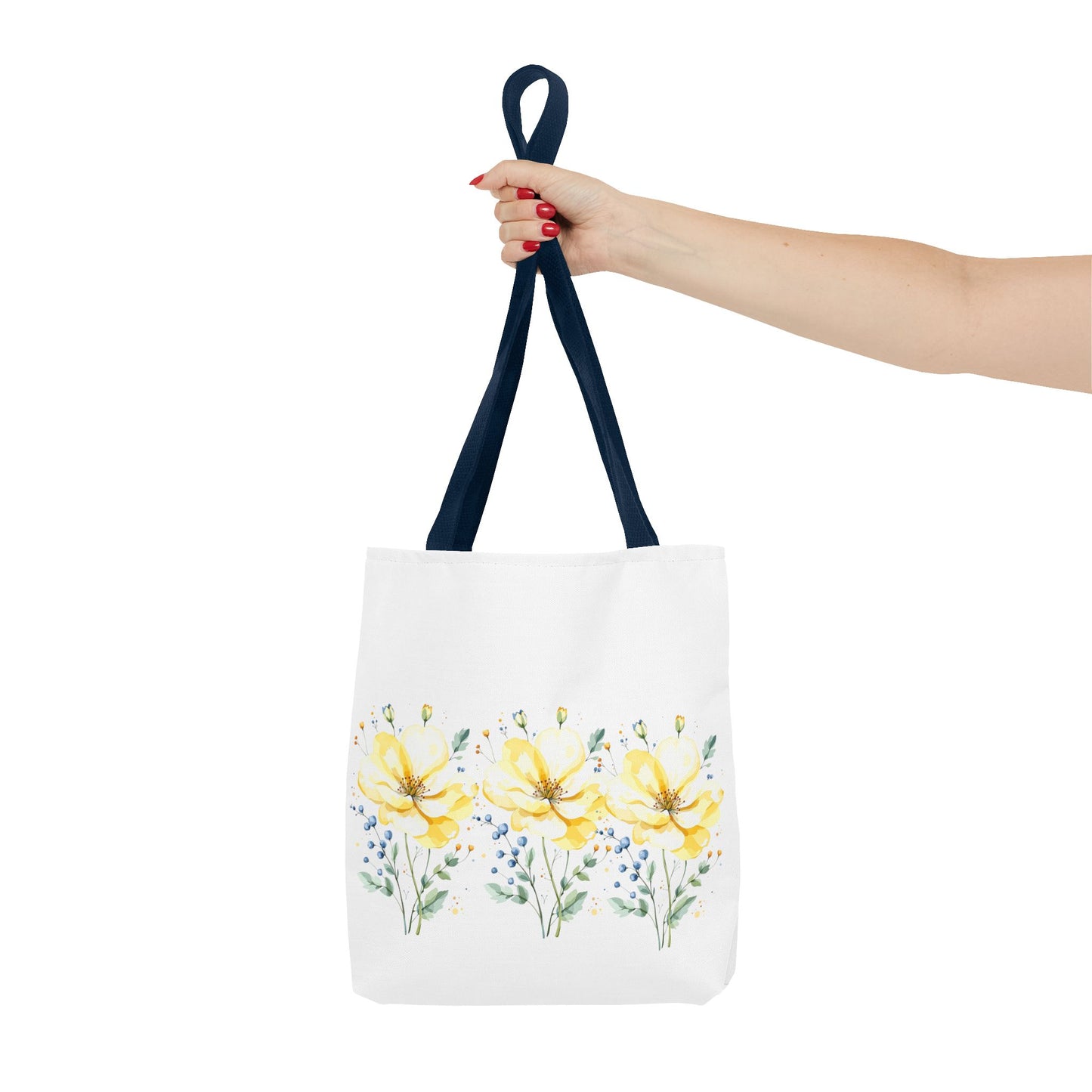 Floral Peony Tote Bag — Yellow Watercolor Flowers on White