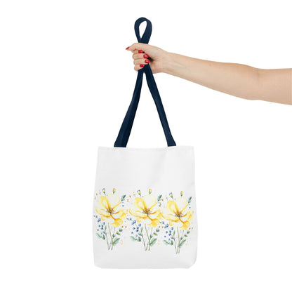 Floral Peony Tote Bag — Yellow Watercolor Flowers on White