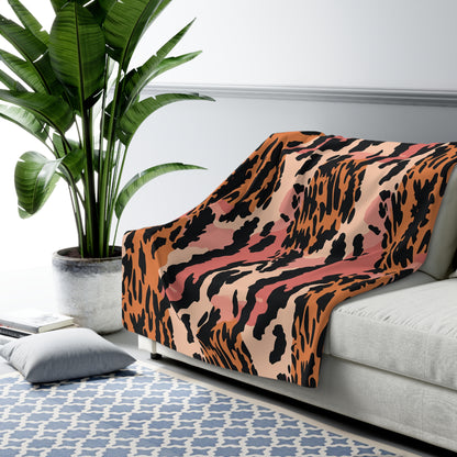 Leopard Print Sherpa Fleece Blanket — Pink & Orange Animal Print Cozy Throw
