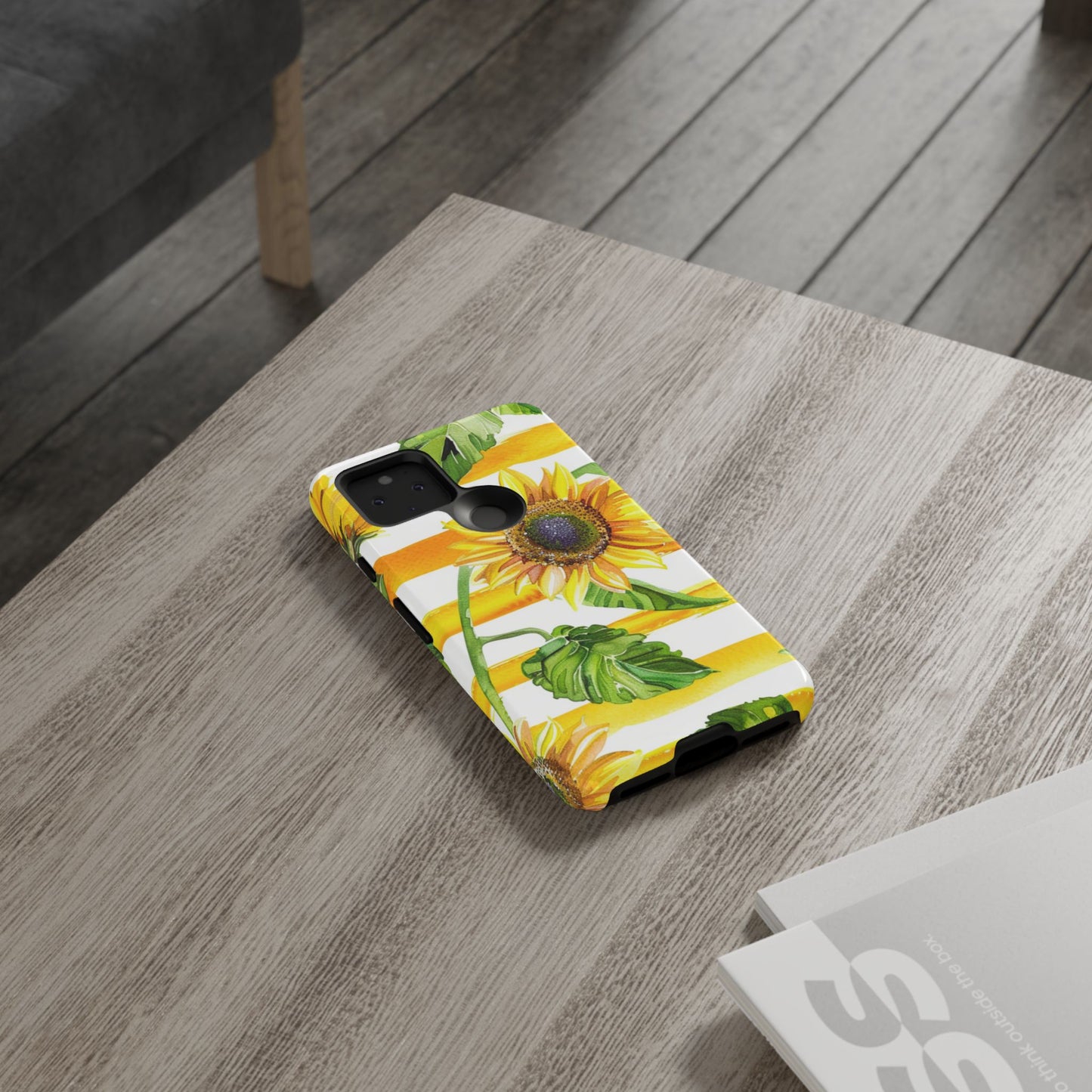 Sunflower Stripes Phone Case - Bright Floral Tough Case