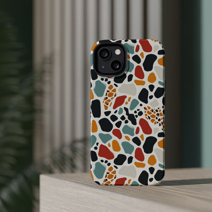 Terrazzo Pattern Magnetic Impact Phone Case — Colorful Retro Pebble Design
