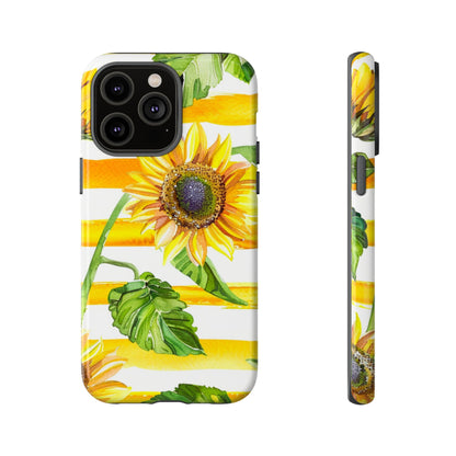 Sunflower Stripes Phone Case - Bright Floral Tough Case