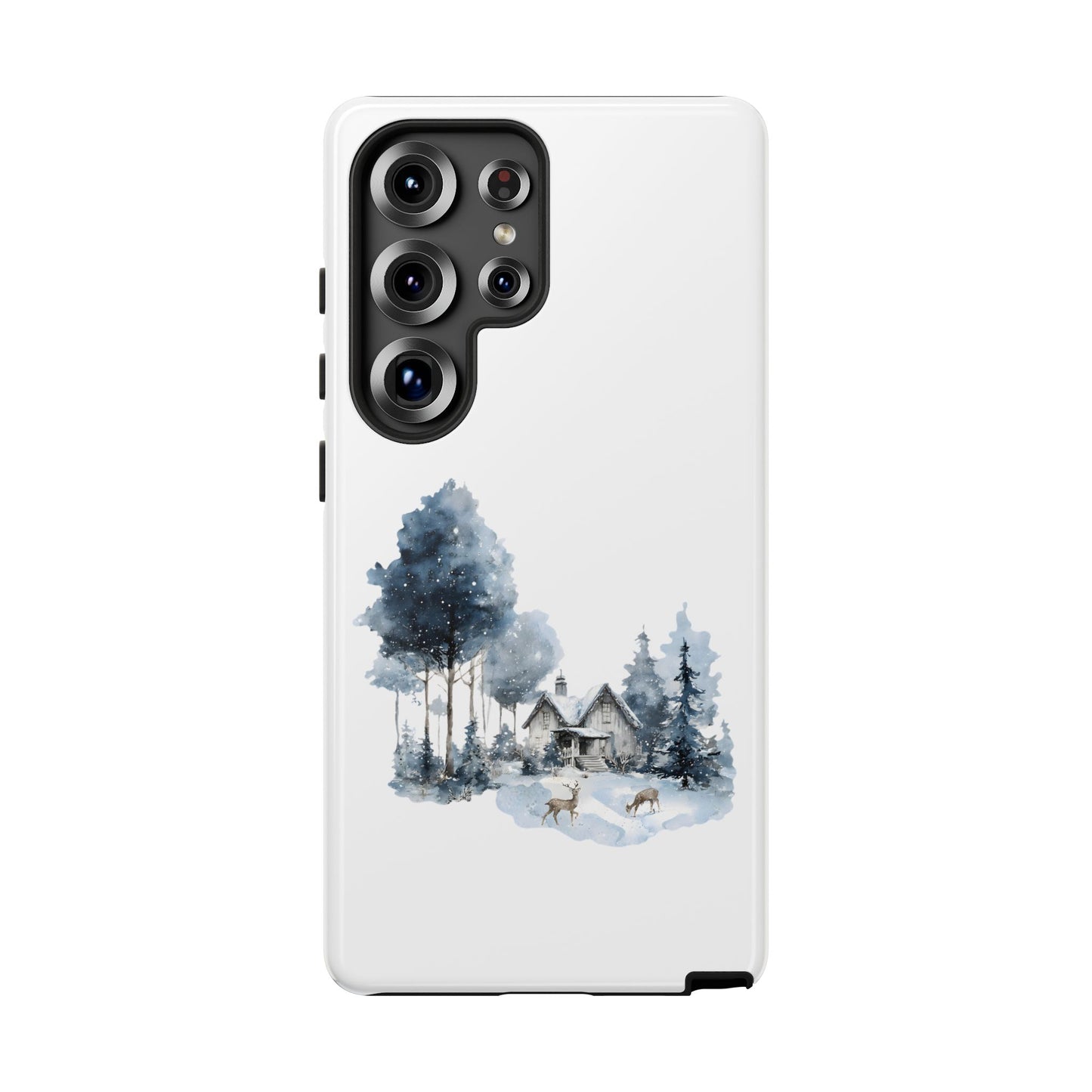 Nature-Inspired Tough Phone Case with Winter Cabin Design