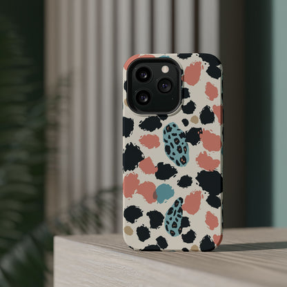 Leopard Splash Magnetic Impact Phone Case — Teal & Coral Animal Print