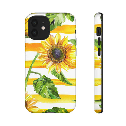 Sunflower Stripes Phone Case - Bright Floral Tough Case