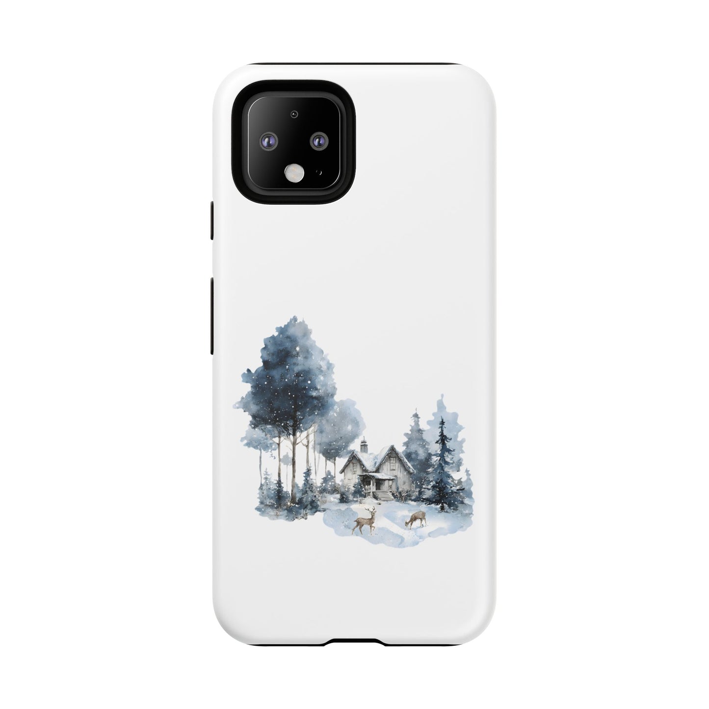 Nature-Inspired Tough Phone Case with Winter Cabin Design
