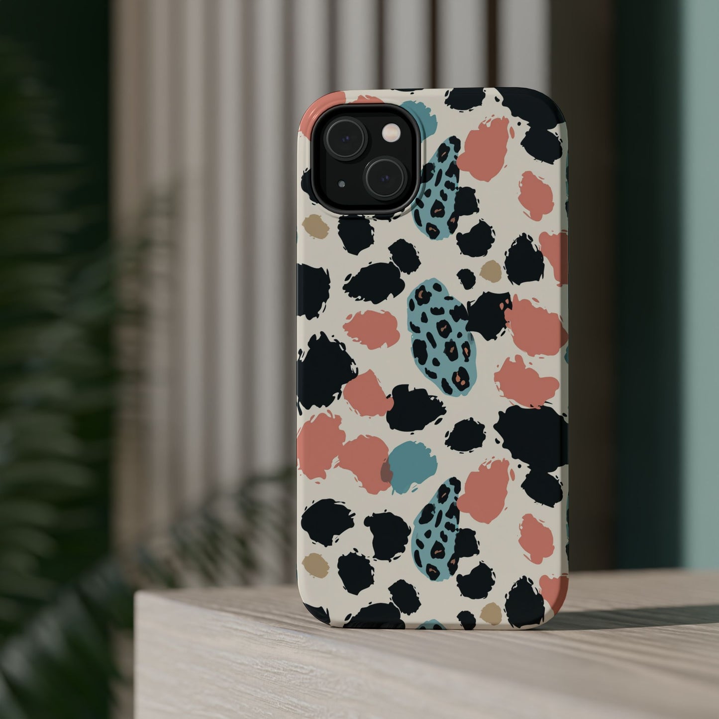 Leopard Splash Magnetic Impact Phone Case — Teal & Coral Animal Print