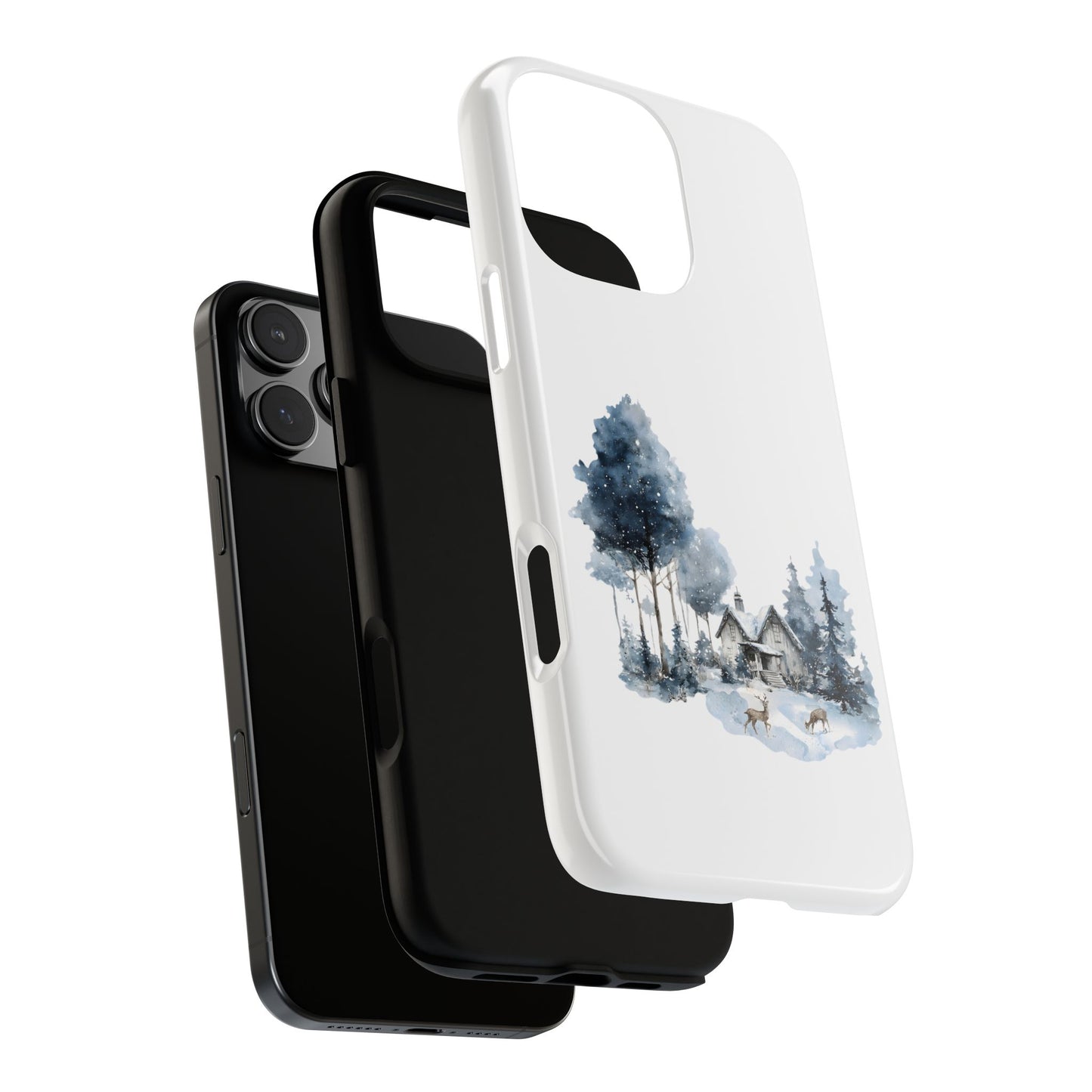 Nature-Inspired Tough Phone Case with Winter Cabin Design