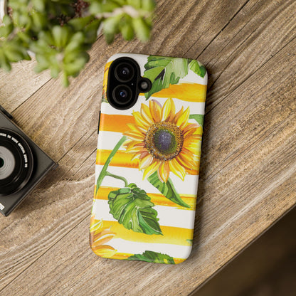 Sunflower Stripes Phone Case - Bright Floral Tough Case