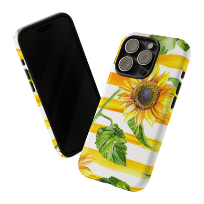 Sunflower Stripes Phone Case - Bright Floral Tough Case