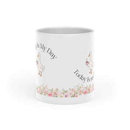 Mug - Duck and Flowers Heart-Shaped Mug - Today Is My Day Design