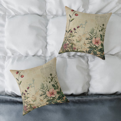 Botanical Floral Throw Pillow — Vintage Greenery Square Cushion