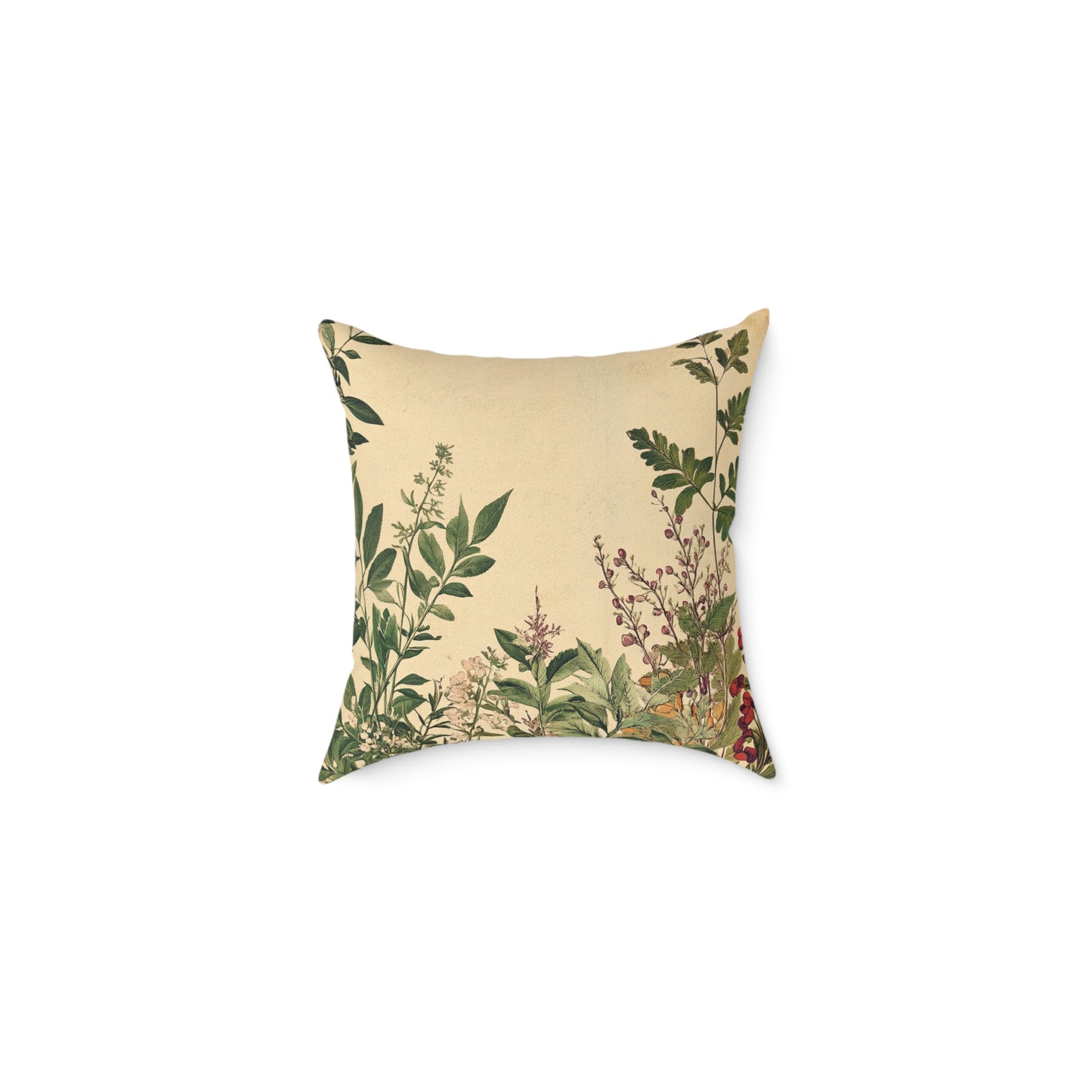 Botanical Floral Throw Pillow — Vintage Greenery Square Cushion