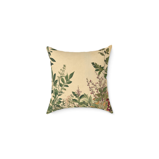 Botanical Floral Throw Pillow — Vintage Greenery Square Cushion