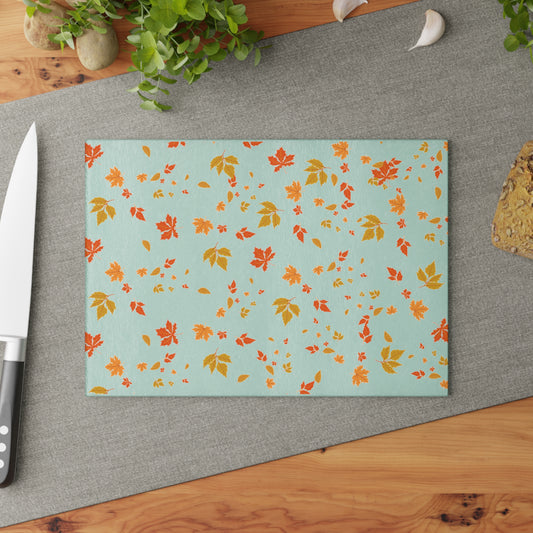 Autumn Leaf Glass Cutting Board, Seasonal Kitchen Decor, Fall Cooking Gift, Thanksgiving Kitchenware, Unique Home Gift,Gift for her,Gift for him