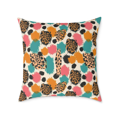 Leopard Spot Abstract Throw Pillow — Colorful Modern Animal Print Cushion
