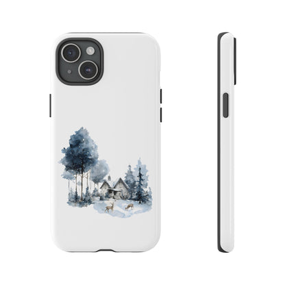 Nature-Inspired Tough Phone Case with Winter Cabin Design
