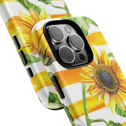 Sunflower Stripes Phone Case - Bright Floral Tough Case