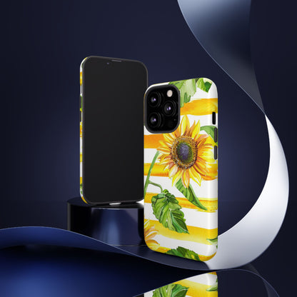 Sunflower Stripes Phone Case - Bright Floral Tough Case