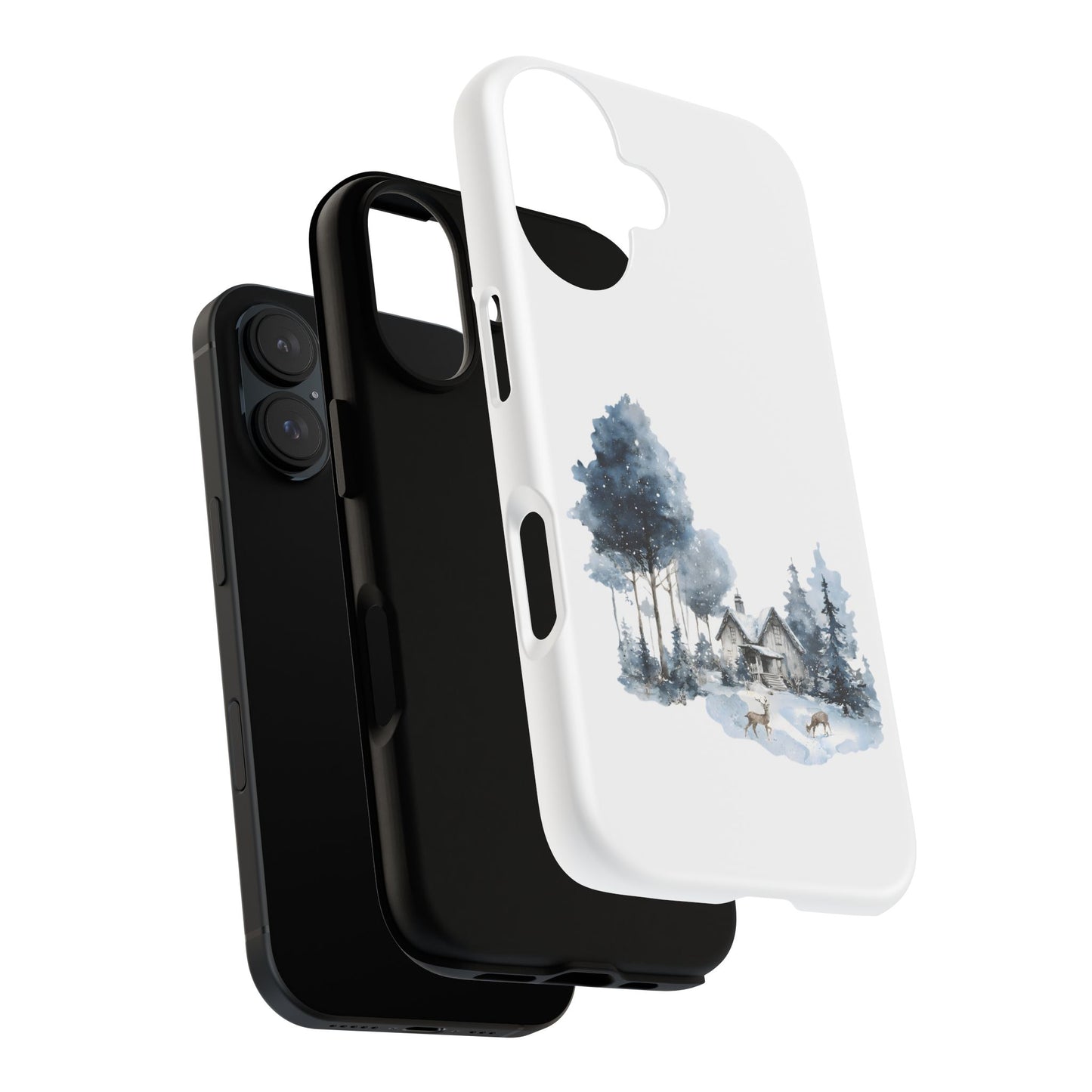 Nature-Inspired Tough Phone Case with Winter Cabin Design