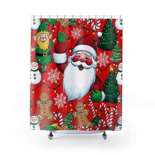 Festive Santa Shower Curtains - Holiday Bathroom Decor, Christmas Gift, Seasonal Home Accents, Cheerful Red Design, Fun Decor
