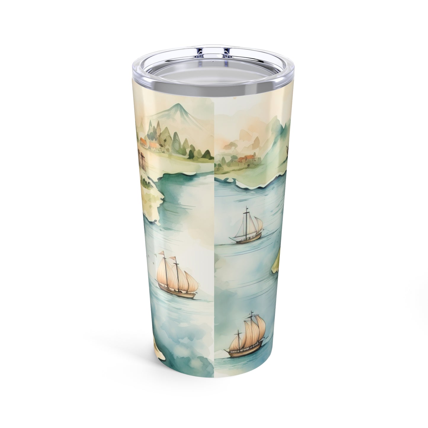 20oz Travel Tumbler — Vintage Fantasy Map with Castles & Sailing Ships