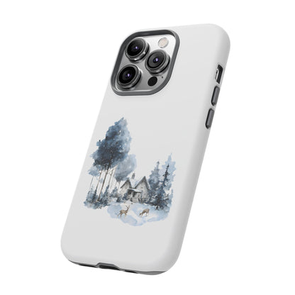 Nature-Inspired Tough Phone Case with Winter Cabin Design