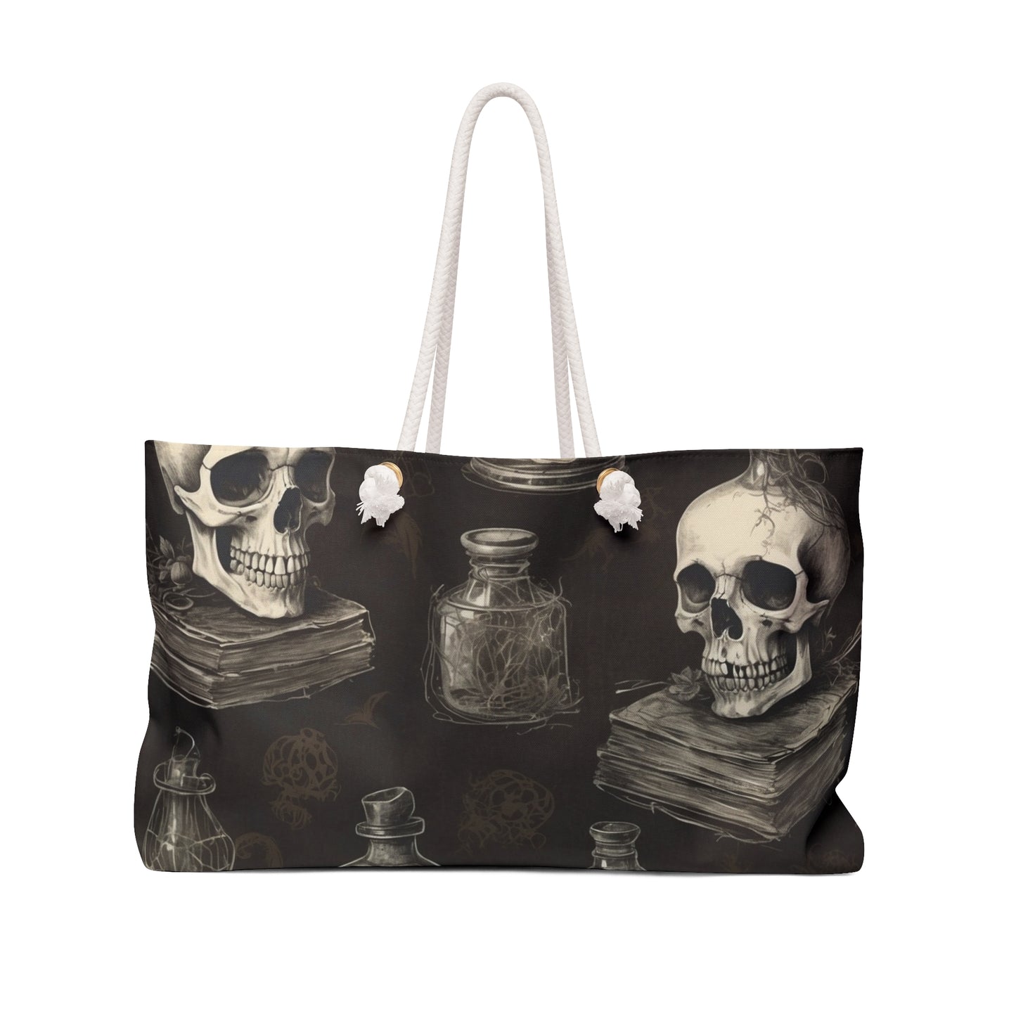 Gothic Weekender Bag with Skull Design, Tote for Travel, Gym, Beach, Gift for Halloween, Unique Boho Chic Style, Vintage Aesthetic