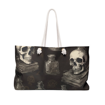 Gothic Weekender Bag with Skull Design, Tote for Travel, Gym, Beach, Gift for Halloween, Unique Boho Chic Style, Vintage Aesthetic