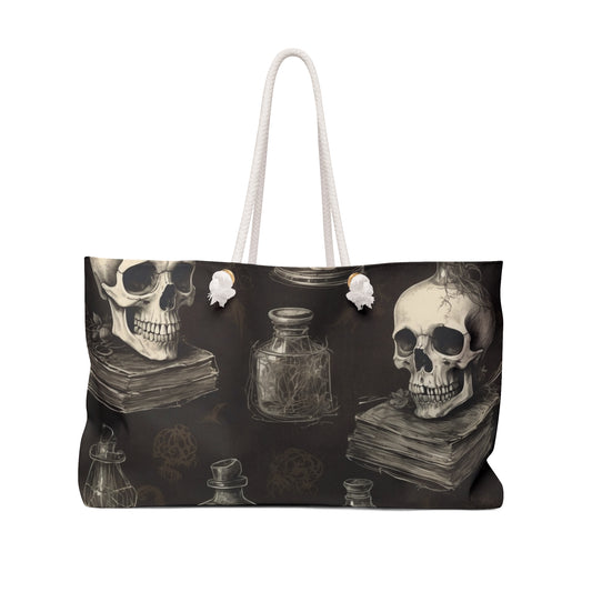 Gothic Weekender Bag with Skull Design, Tote for Travel, Gym, Beach, Gift for Halloween, Unique Boho Chic Style, Vintage Aesthetic