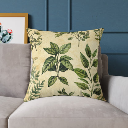 Botanical Floral Throw Pillow — Vintage Greenery Square Cushion