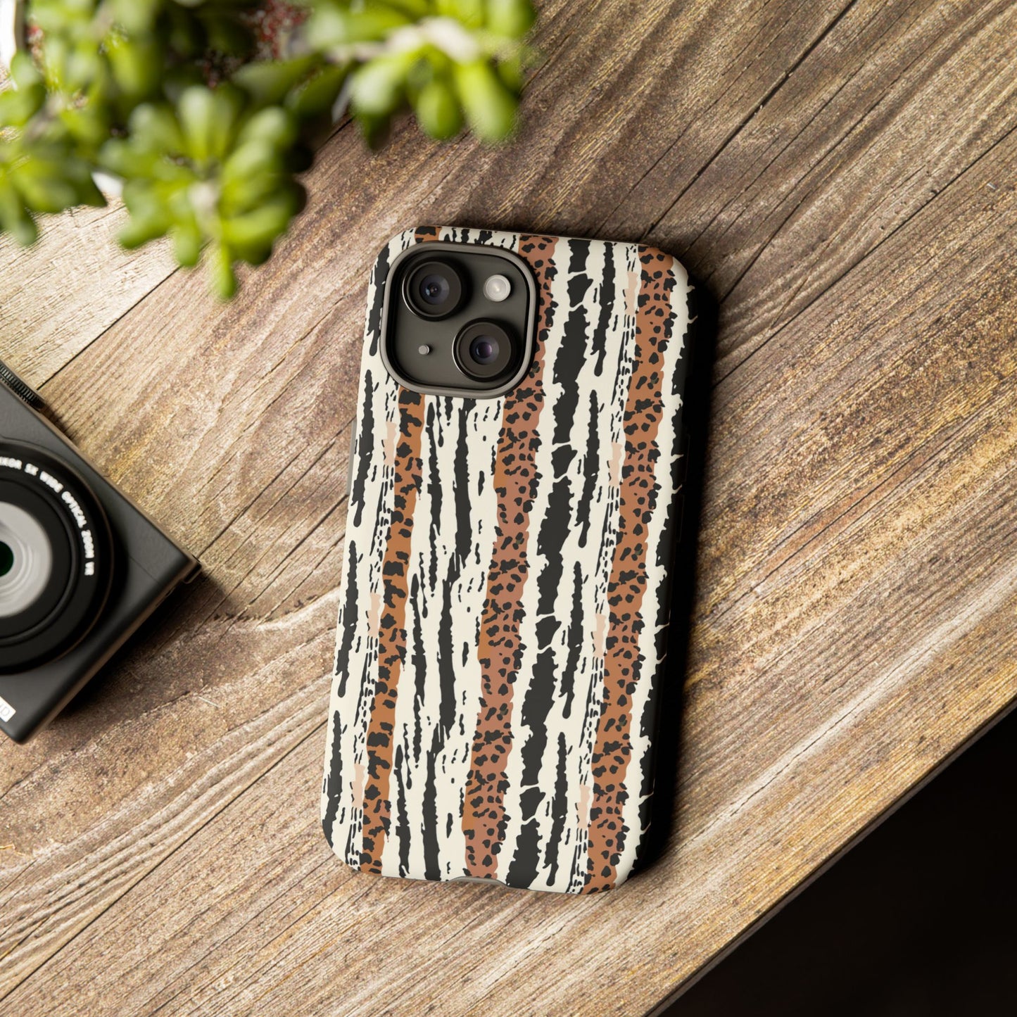 Animal Stripe Phone Case — Leopard & Zebra Pattern Tough Protective Cover,Africa Pattern .