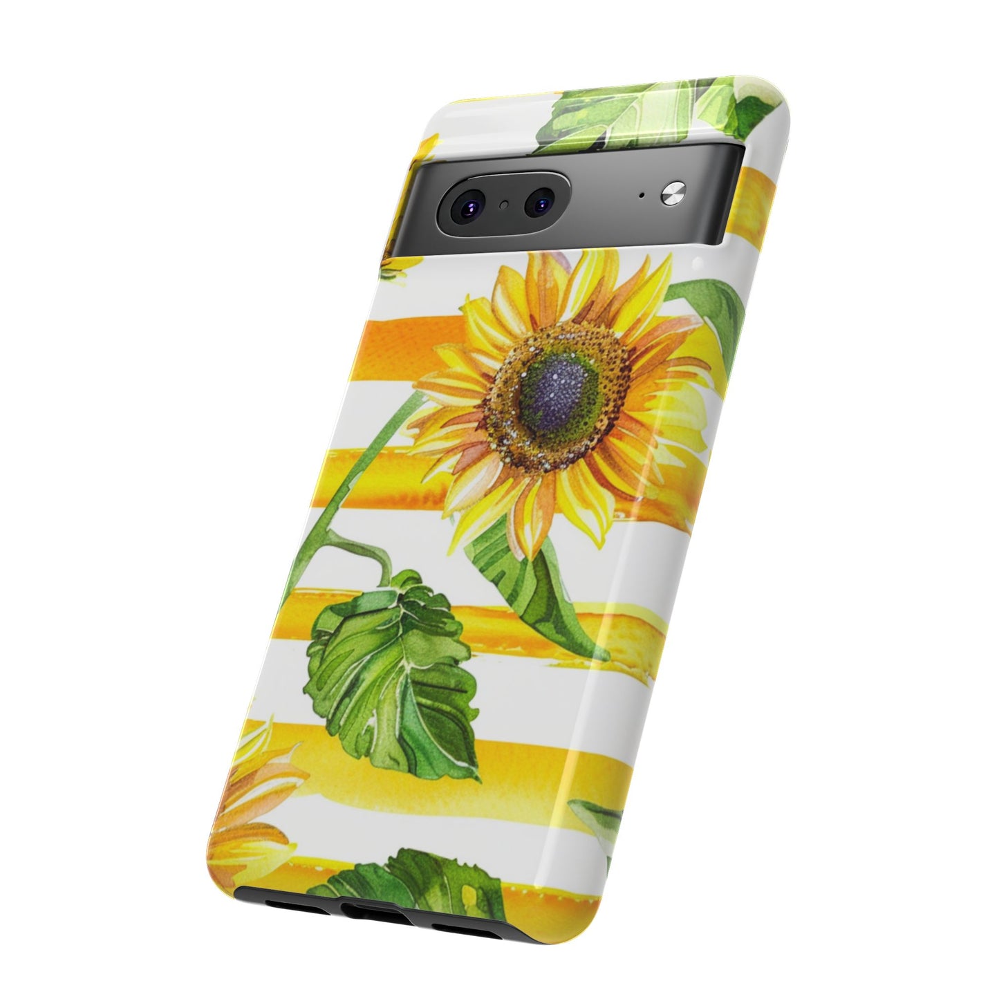 Sunflower Stripes Phone Case - Bright Floral Tough Case