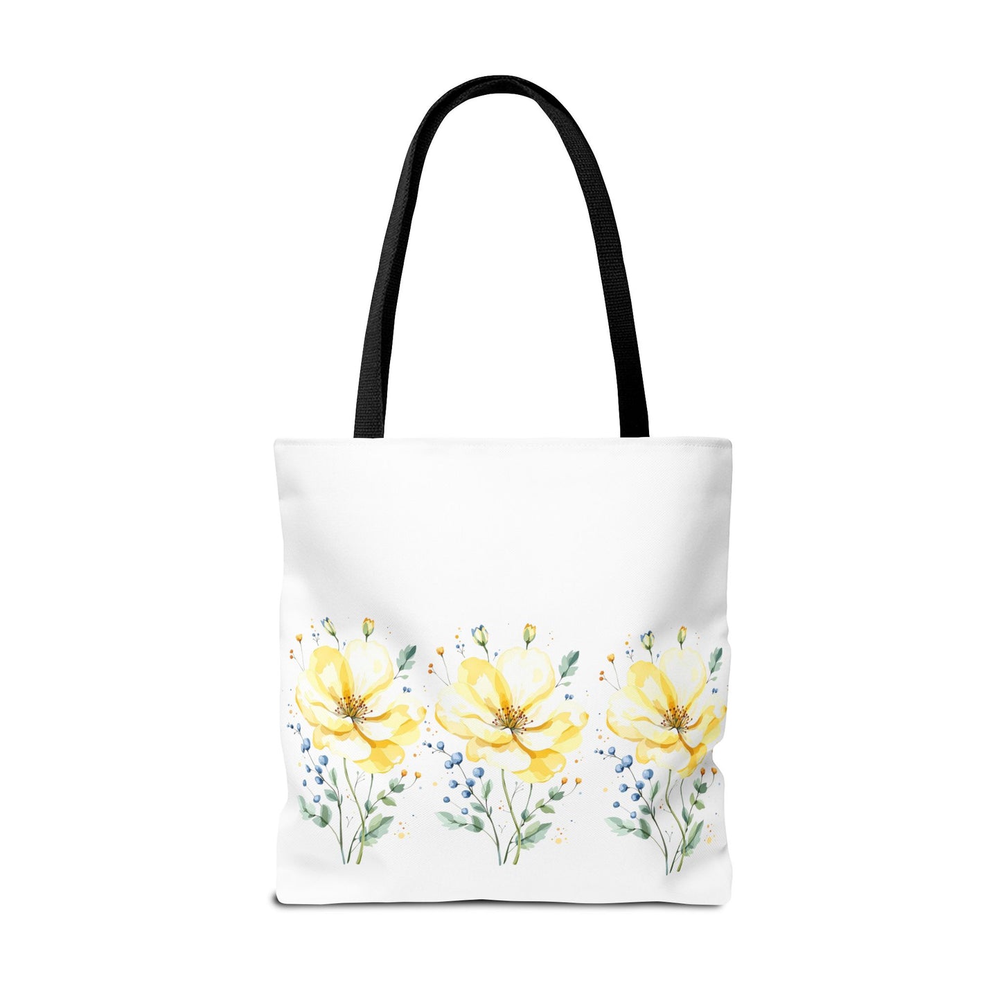 Floral Peony Tote Bag — Yellow Watercolor Flowers on White