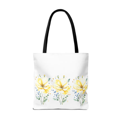 Floral Peony Tote Bag — Yellow Watercolor Flowers on White