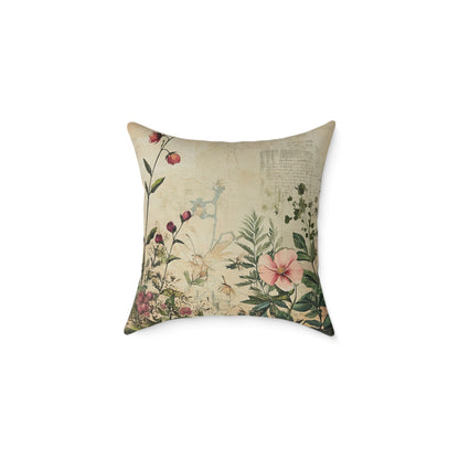 Botanical Floral Throw Pillow — Vintage Greenery Square Cushion