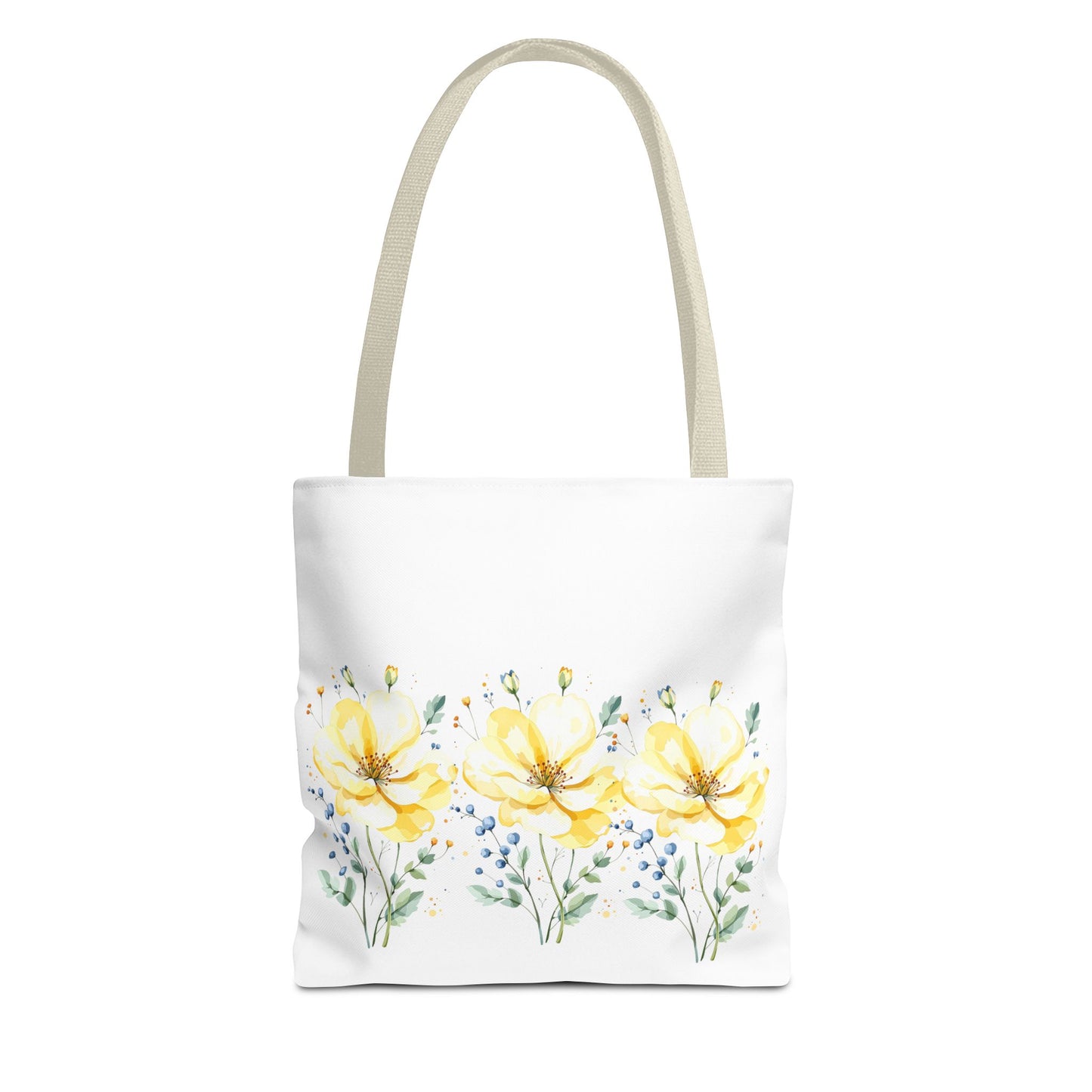 Floral Peony Tote Bag — Yellow Watercolor Flowers on White