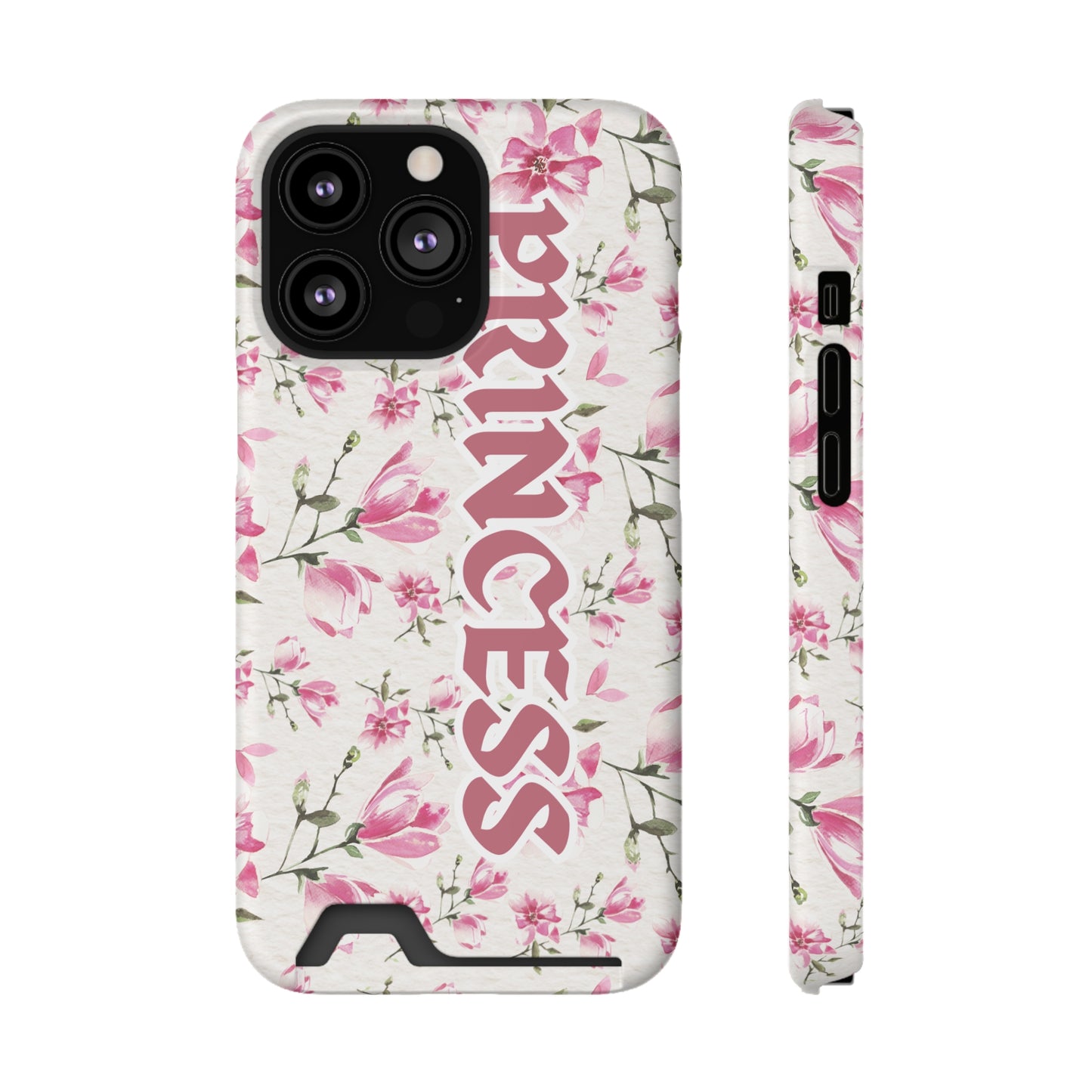 Chic Floral Phone Case with Card Holder for Princesses, Cute Floral Design, Gift for Her