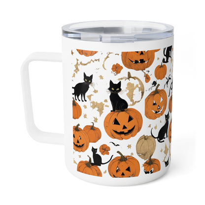 Halloween Cat Insulated Coffee Mug, 10oz | Fall Decor, Gift for Cat Lovers, Seasonal Drinkware, Cozy Autumn Vibes, Pumpkin Lovers