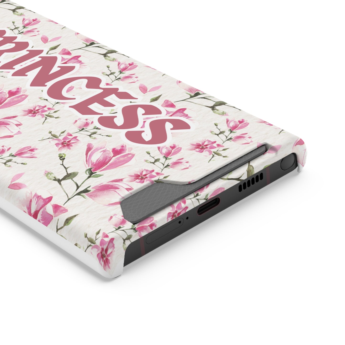 Chic Floral Phone Case with Card Holder for Princesses, Cute Floral Design, Gift for Her