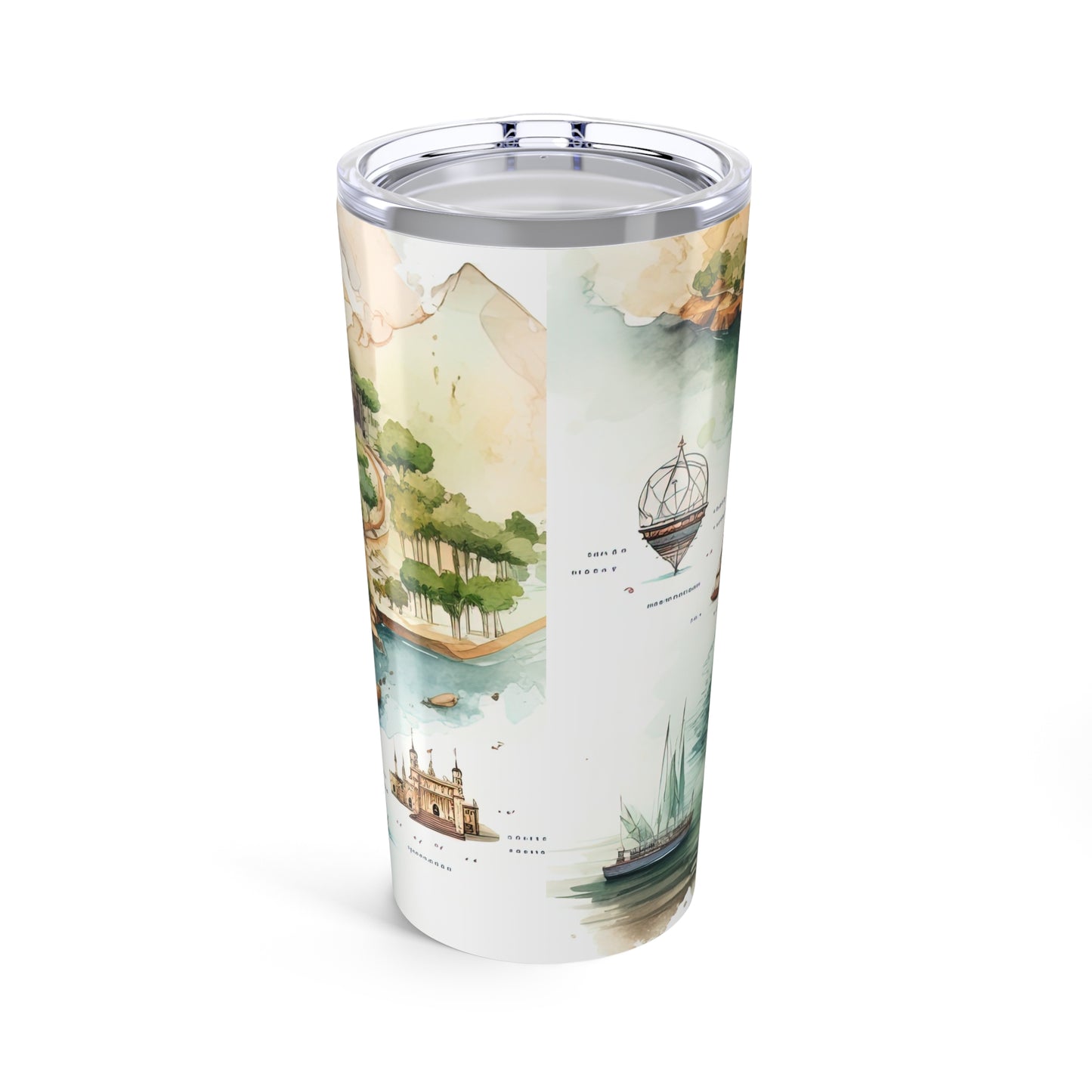 20oz Travel Tumbler — Vintage Fantasy Map with Castles & Sailing Ships