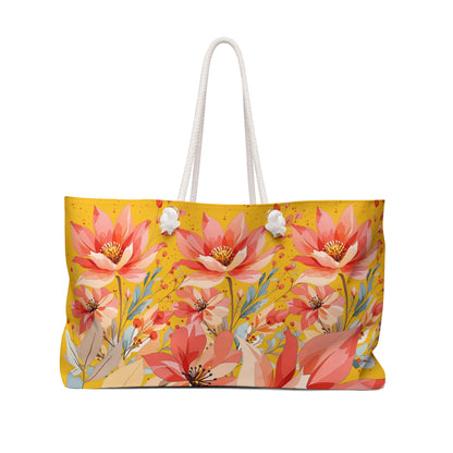 Floral Lotus Weekender Bag – Coral & Brown Travel Tote