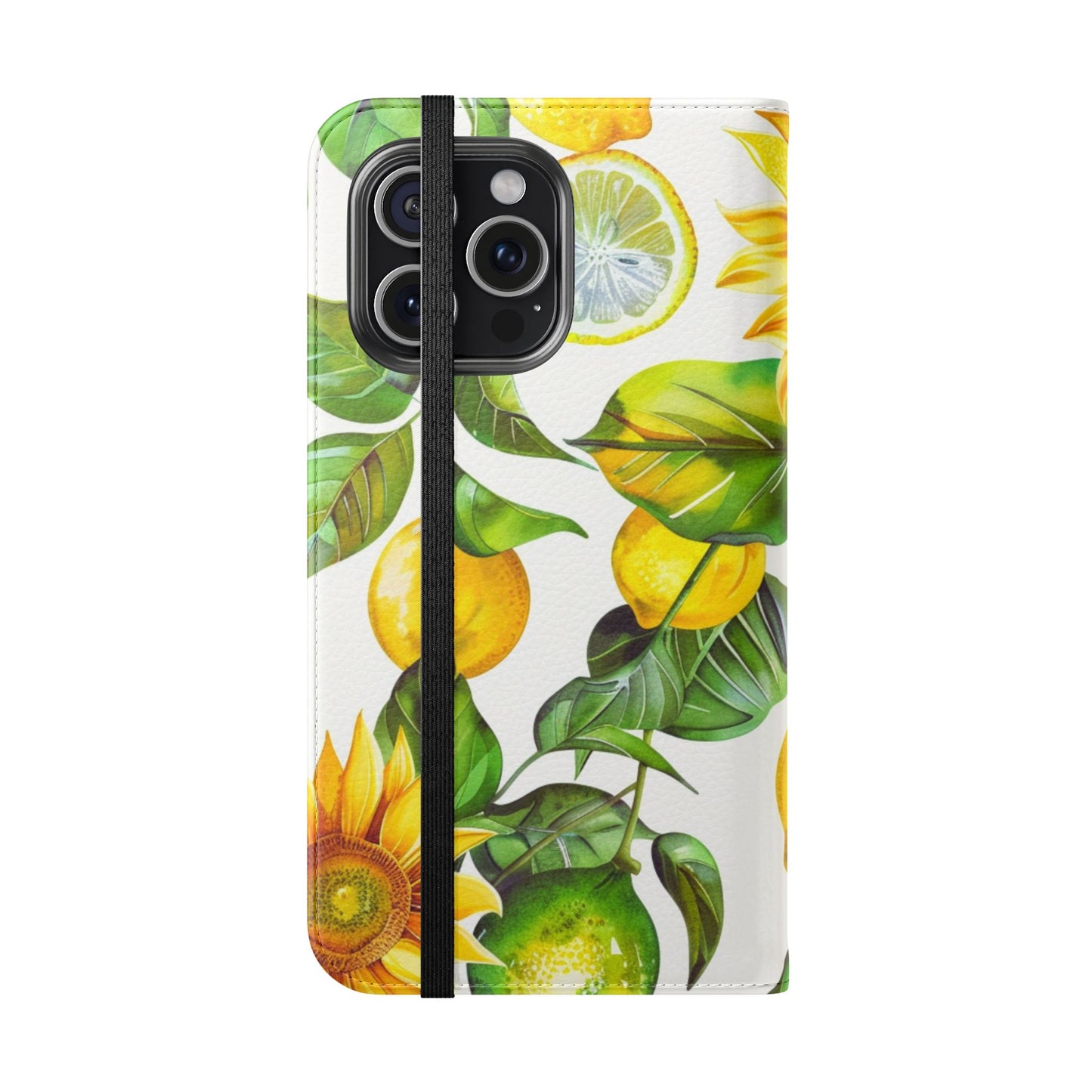 Sunflower & Lemon Flip Phone Case – Floral Wallet Flip Case with Card Slots