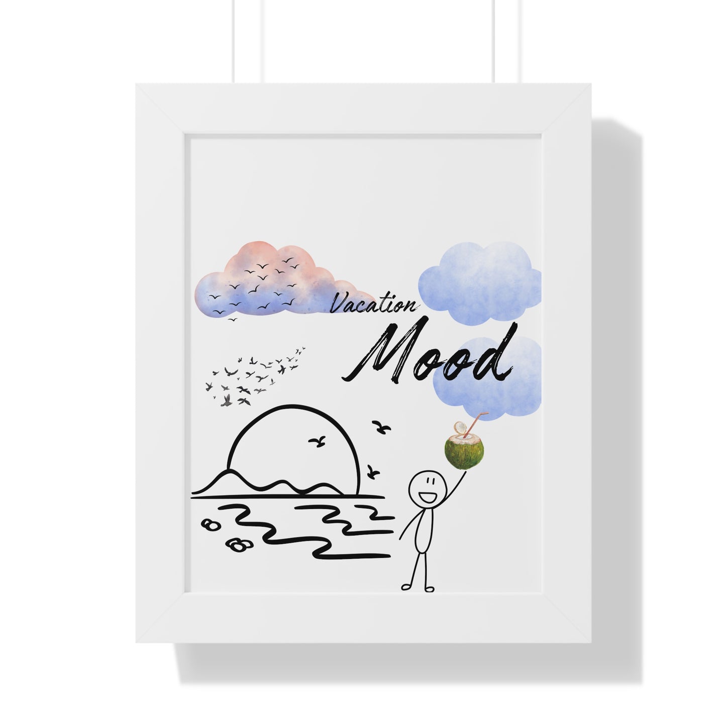 Vacation Mood Framed Vertical Poster, Tropical Art, Beach Decor, Summer Vibes, Home Decoration, Gift for Travel Lovers