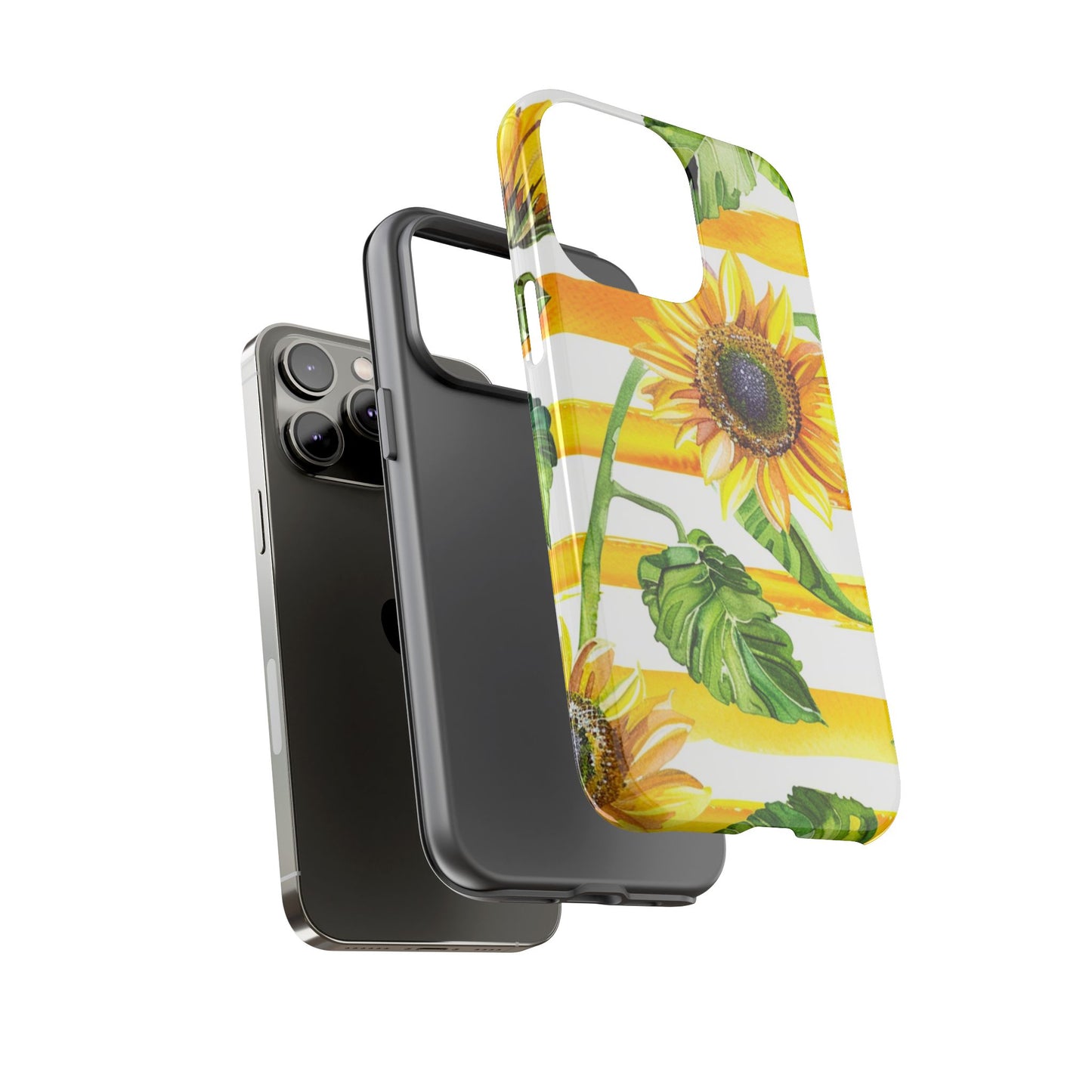 Sunflower Stripes Phone Case - Bright Floral Tough Case