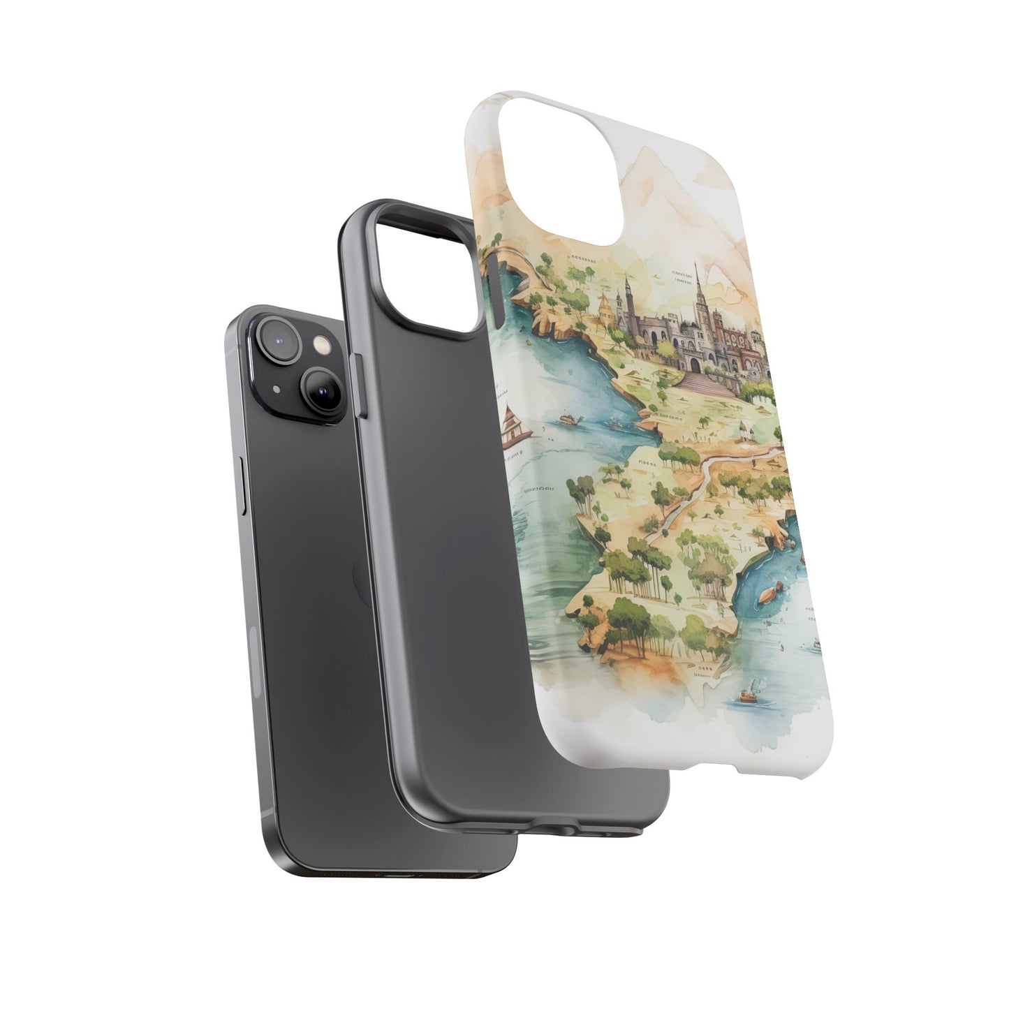 Hard Phone Case — Watercolor Fantasy Map Castle Design