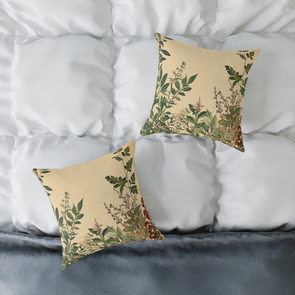 Botanical Floral Throw Pillow — Vintage Greenery Square Cushion