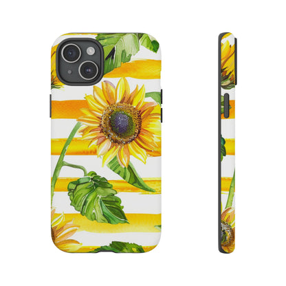 Sunflower Stripes Phone Case - Bright Floral Tough Case