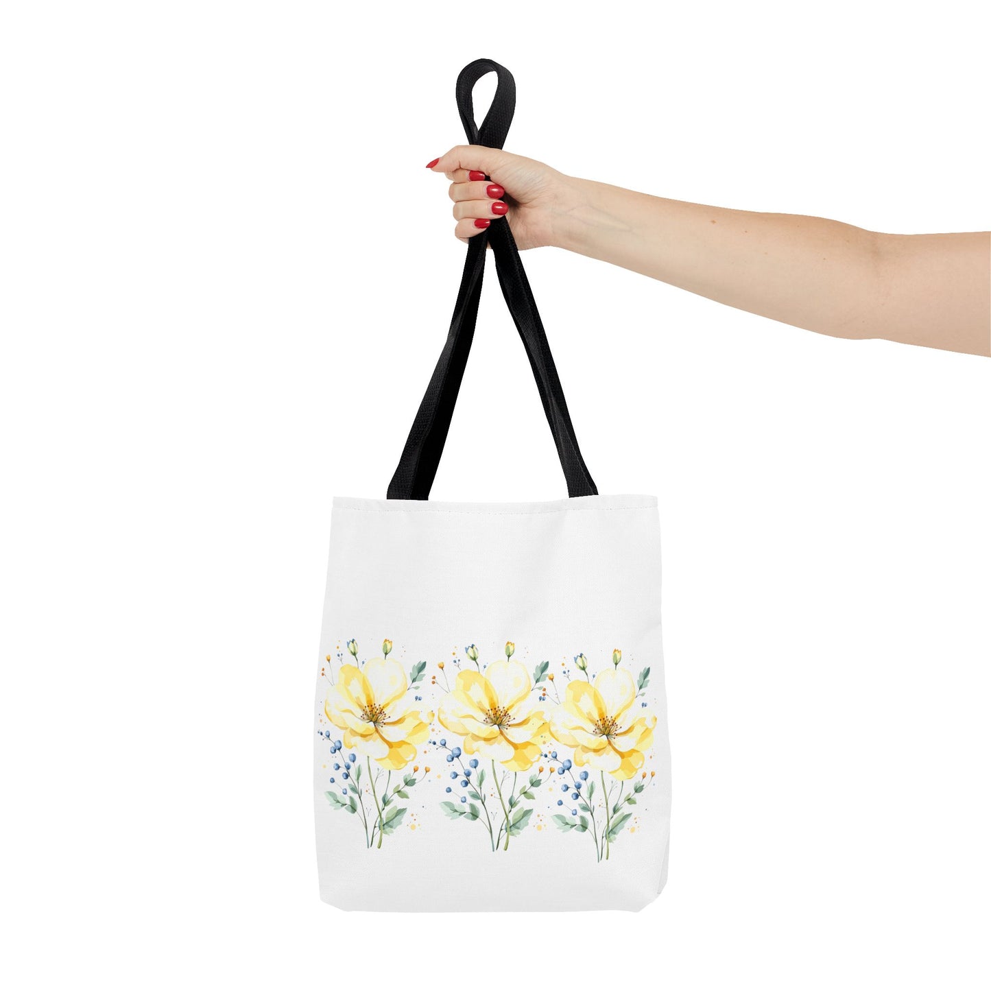 Floral Peony Tote Bag — Yellow Watercolor Flowers on White